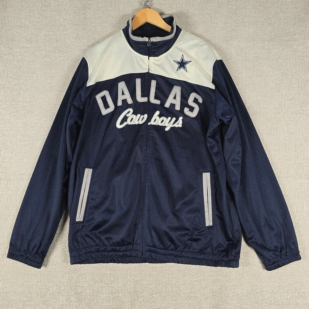 NFL Dallas Cowboys G-III Men‎ Large Navy Blue Cream Full Zip Track Jacket